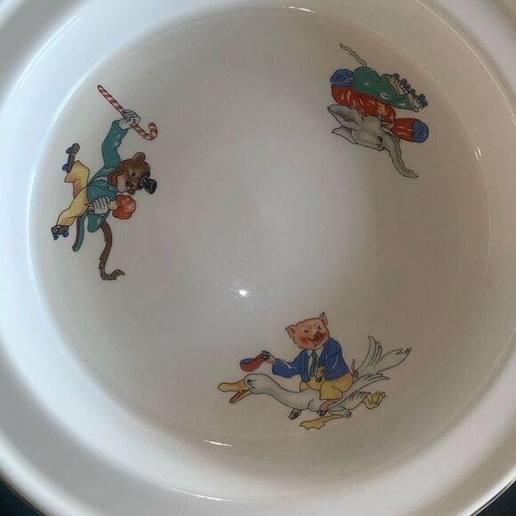 Vintage Porcelain Baby Child's Plate Gold Trim Transferware Animals Mother Goose - Picture 3 of 3